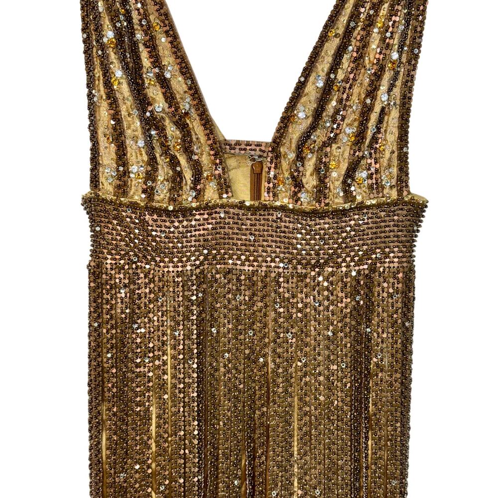 NWT Mandalay Gold Beaded Fringe Studded Sequin Mini Cocktail Party Dress Size 2 - Picture 2 of 13